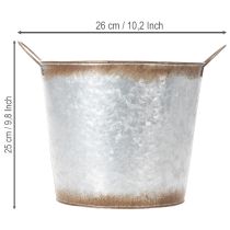Article Pot déco avec poignées en métal argenté et effet rouille - Ø26cm H25,5cm