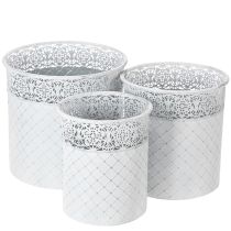 Article Pots métalliques style dentelle blancs et argentés, set de 3 tailles assorties