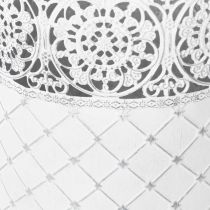 Article Pot de fleurs à motif dentelle, récipient en métal, seau décoratif, blanc, argenté, style shabby chic, H 28/25,5/23,5 cm, Ø 29,5/25,5/20 cm, lot de 3