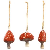 Article Charmants pendentifs champignons rouges avec cordon de jute 3 cm - décoration parfaite d'automne et de Noël - 6 pièces