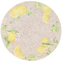 Article Set de table rond en feutre gris Motif citrons Ø31cm 2pcs