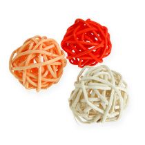Boule en rotin orange, abricot, blanchie 72 pcs