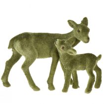 Article Figurines décoratives cerf cerf floqué vert de Noël avec faon en set H9/5,5cm 4 pièces