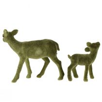 Article Figurines décoratives cerf cerf floqué vert de Noël avec faon en set H9/5,5cm 4 pièces