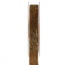 Article Ruban Velours Paillettes Marron Doré – Ruban de Noël Glamour 20mm 10m