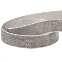 Article Ruban de velours avec ruban décoratif pailleté velours gris argent 20mm 10m