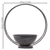 Article Bol sur pied, anneau décoratif, métal, anthracite, H29cm, 2 pièces