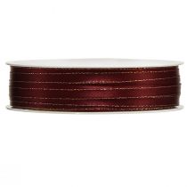 Article Ruban de satin rouge foncé doré pour Noël, largeur 6 mm, longueur 50 m