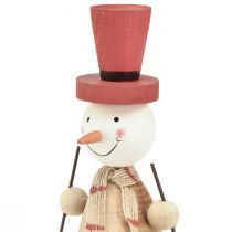 Article Adorable lot de 2 bonhommes de neige en bois avec chapeaux rouges – Décoration de table d&#39;hiver – Naturel et rouge, 15,5 cm 2 pièces