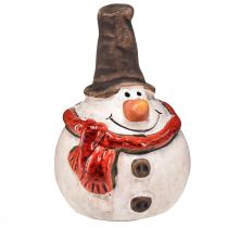 Article Figurine de bonhomme de neige en céramique, 8,5 cm, avec haut-de-forme et écharpe rouge - Décoration de Noël et d&#39;hiver - 3 pcs