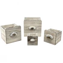 Article Lot de 4 boîtes tiroirs en bois avec poignées, style rustique blanc