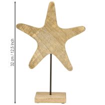 Article Étoile de mer décorative sur socle bois naturel bleu Ø22cm H32cm