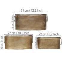 Article Ensemble de pots et bacs à plantes en métal, style rétro vintage, L 22,5 cm / 27 cm / 31 cm