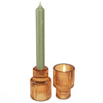 Article Bougeoir bâton verre orange photophore H8cm 4 pcs