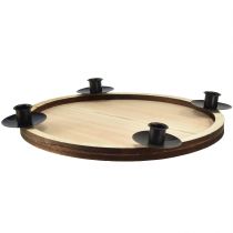 Article Bougeoir bâton avec plateau en bois – naturel &amp; noir, Ø 33 cm – design intemporel pour toute décoration de table