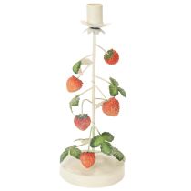 Article Bougeoir conique en métal avec décor de fraises, crème, rond, H26cm