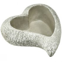 Article Bol à plantes coeur en pierre moulée coeur plante gris blanc 19×19×7cm