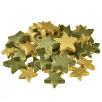 Article Décoration à disperser étoiles vert et or avec paillettes décoration de table Noël 4/5cm 40 pcs