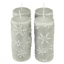 Article Bougies piliers bougies grises flocons de neige 150/65mm 4 pcs