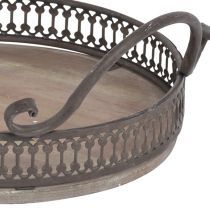 Article Plateau avec anses plateau rond marron antique Ø26/33cm lot de 2
