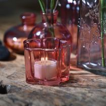 Article Photophore fleur en verre rose Ø7,5cm H6cm 6pcs