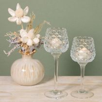 Article Porte-bougie chauffe-plat en verre, forme conique, avec socle, H 19,5/22,5 cm, lot de 2