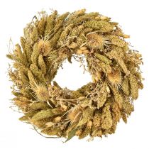Article Couronne sèche carte chardons millet jaune vert olive Ø28cm