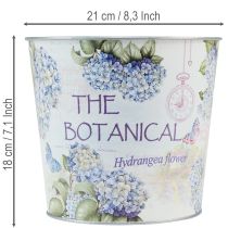 Article Cache-pot en métal motif hortensia, Ø21 cm, H18 cm