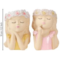 Article Cache-pot décoratif en céramique fille avec couronne de fleurs Ø7,5cm H16cm lot de 2