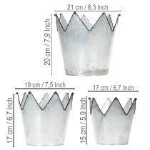Article Lot de 3 caches-pots en métal forme couronne en zinc Ø21,5/19,5/17 cm