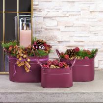 Article Cache-pot ovale en métal violet 24/21/18cm lot de 3 pièces