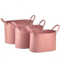 Article Cache-pot ovale en métal rose 24/21/18cm lot de 3 pièces