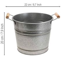 Article Cache-pot vintage en zinc avec poignées bois Ø22cm H20cm