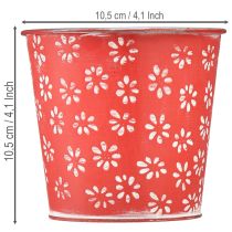 Article Petit cache-pot en métal rouge à fleurs blanches Ø10,5 cm H10,5 cm