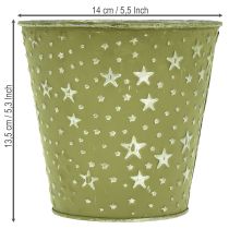Article Cache-pot en métal vert et argent avec étoiles Ø14cm