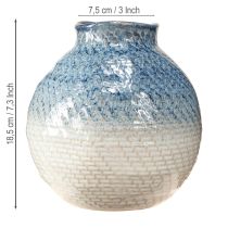 Article Vase en céramique émaillé bleu et blanc aspect tressé H18,5cm