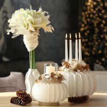 Article Citrouille en papier nid d'abeille blanche ronde 24 cm pour décorations automnales et compositions florales (4 pièces)
