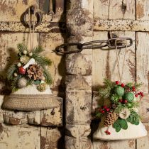 Article Décoration murale de Noël avec cloches en jute, branches de sapin et pommes de pin