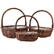 Article Ensemble de paniers rustiques en osier avec poignées – 3 tailles (36 cm, 31 cm, 26 cm) – Rangement et décoration polyvalents – Lot de 3