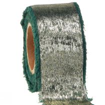 Article Ruban de Noël Vert Or Effiloché Vintage W40mm L10m