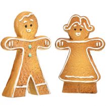 Article Décoration de Noël bonhomme et femme en pain d'épice en céramique, lot de 2 pièces de 16 cm