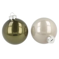 Article Boules de Noël boules en verre olive gris argent Ø7,5cm 12 pcs