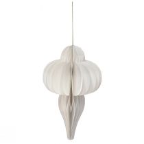 Article Boule de Noël en papier alvéolé blanc Ø12cm avec bordure pailletée