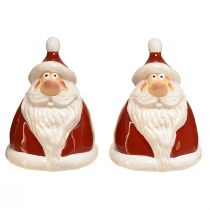 Article Figurines Père Noël en Céramique Rouge 13 cm - Lot de 2 - Décoration de Noël