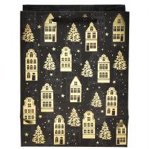 Article Sac de Noël noir/doré maisons de sapin 18x10x23cm 2pcs