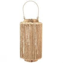 Article Lanterne en raphia avec anse en fibre naturelle pour bougie LED Ø19cm H36cm