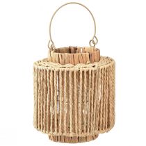 Article Lanterne raphia avec anse fibre naturelle métal Ø19cm H21cm