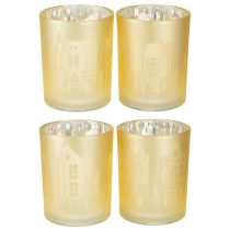 Article Lanterne verre argent or silhouette ville H12,5cm 4 pcs