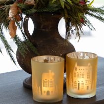 Article Lanterne verre argent or silhouette ville H12,5cm 4 pcs