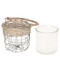 Article Lanterne décorative suspendue, métal, verre, osier, Ø13 cm H12 cm, 2 pièces